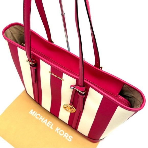 Michael Kors Large Jet Set Travel TZ Shoulder Tote Bag Electric Pink Multi - Picture 7 of 11